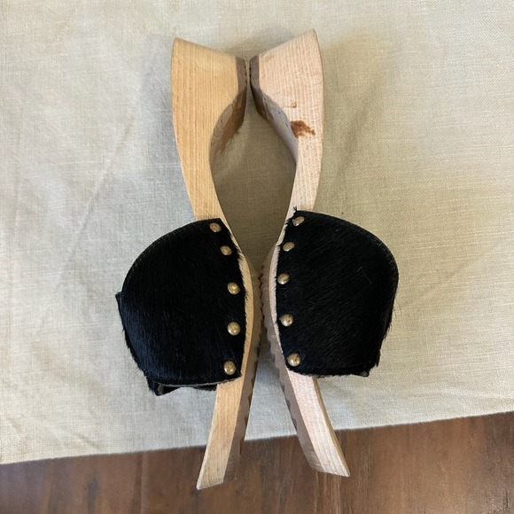 BOSABO Studded Wooden Slide Sandals in Black Calfhair Leather FRANCE MADE - Picture 5 of 12